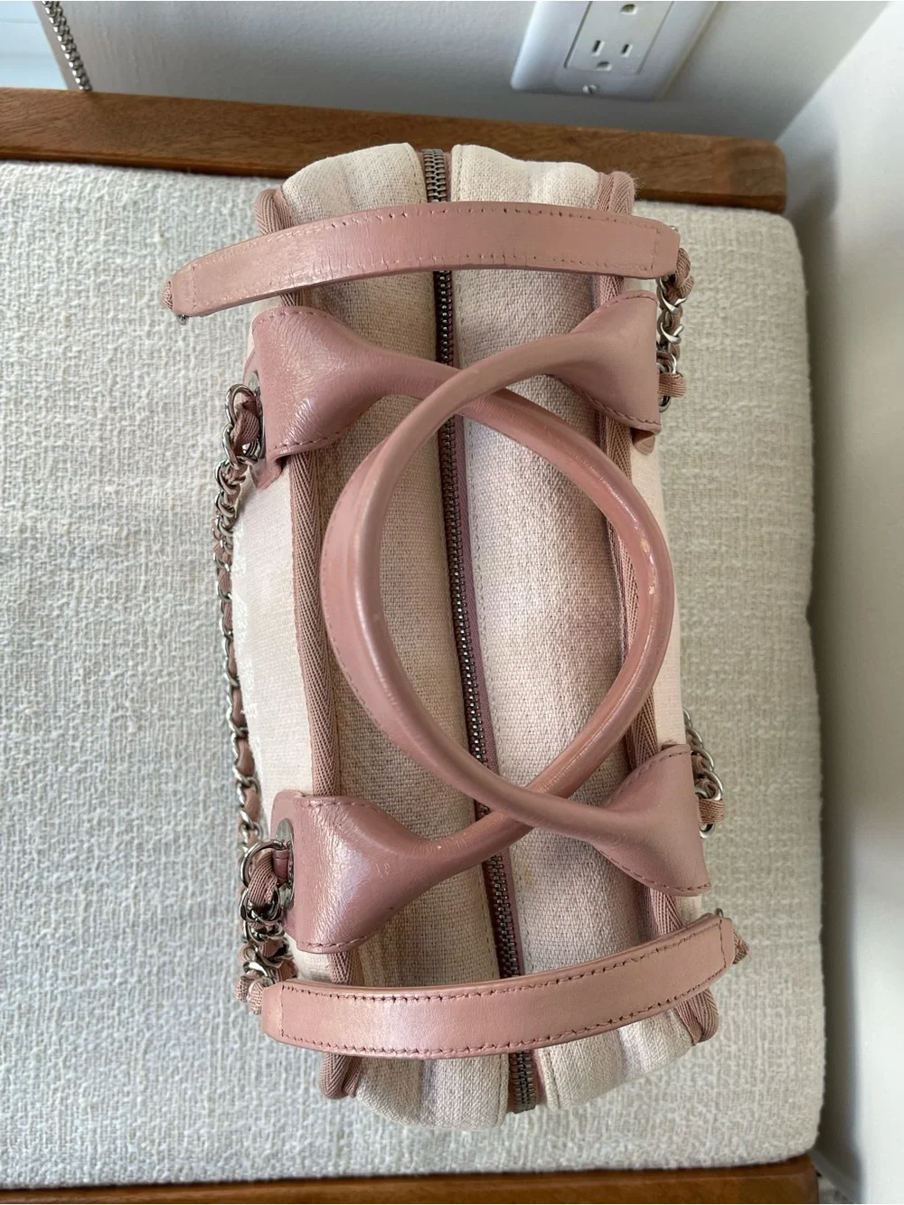 CHANEL Small Deauville Pink Canvas and Leather Top-Handle Bowling Shoulder Bag